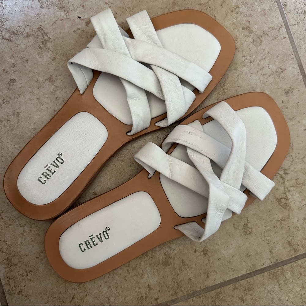 LEATHER SANDALS - Crevo Women's White busy slides
